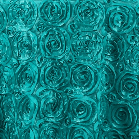 Wedding Rosette SATIN 120" Round Tablecloth - Dark Turquoise - Picture 4 of 8